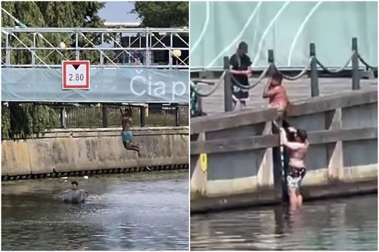 Tragedija jūroje nuo pavojingų maudynių neatbaido: užfiksavo, kaip vaikai į Danės upę šokinėja lyg baseine