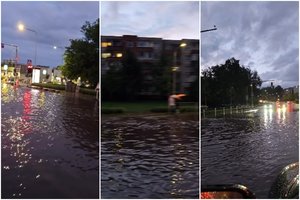 Po stipraus lietaus – stebinantis vaizdas Vilniuje: gatvė patvino, o dalis žmonių – pasimetę