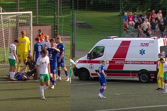 Šiurpi trauma Lietuvos futbolo rungtynėse – aikštėje pasirodė greitosos pagalbos automobilis