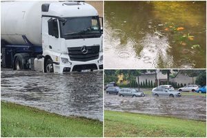 Didžiuliais ežerais virtusios gatvės ir kiemai: užfiksavo vaizdus, kas dedasi Lietuvoje po stiprios liūties