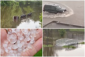 Dalį Lietuvos skalbia smarkios liūtys: upėmis virto gatvės, parkai – ežerais, pažiro kruša