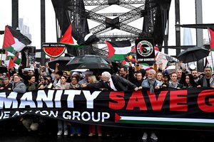 Palestiniečius palaikančiame mitinge Sidnėjuje – ir J. Assange’as