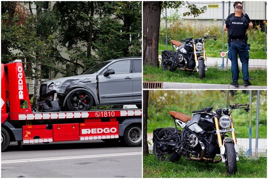 Vilniaus savivaldybės darbuotojo motociklas BMW susidūrė su „Bentley“ – automobilis apdaužytas, motociklininkas ligoninėje