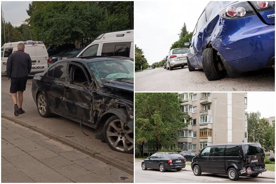 Jauno BMW vairuotojo nuotykiai Vilniuje: apdaužė 7 automobilius, bandė pabėgti nuo policijos, sulaikytas pripūtė promilių
