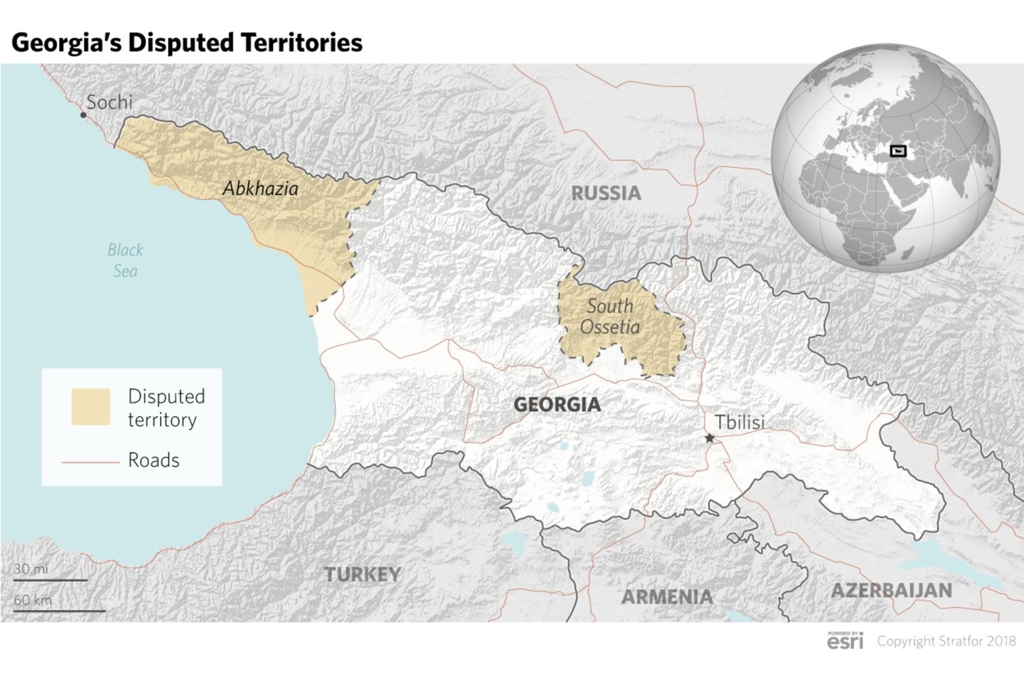 Regiono žemėlapis su pažymėtomis ginčytinomis teritorijomis.<br>„Stratfor“ iliustr.