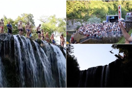 Bosnija ir Hercegovina subūrė ekstremalus: prie 20 metrų aukščio krioklio – įspūdingi šuoliai