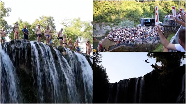 Bosnija ir Hercegovina subūrė ekstremalus: prie 20 metrų aukščio krioklio – įspūdingi šuoliai