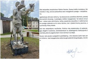 Zarasuose M. Saukos skulptūrą padegęs vyras viešai atgailauja: „Viskas įvyko akimirksniu“