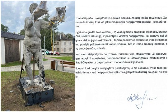 Zarasuose M. Saukos skulptūrą padegęs vyras viešai atgailauja: „Viskas įvyko akimirksniu“