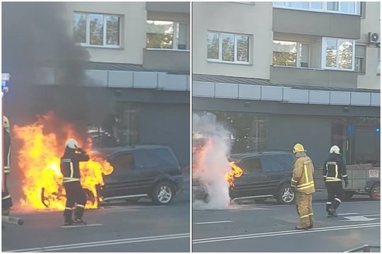 Panevėžio centre važiuodamas užsiliepsnojo „Land Rover“ – automobilis smarkiai apdegė