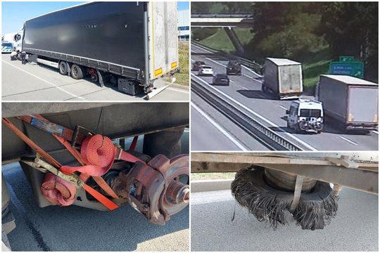 Čekijos policija pasibaisėjusi vilkiko vairuotojo neatsakingumu: greitkeliu važiavo be vieno rato, nes galvojo, kad „kaip nors pavyks“