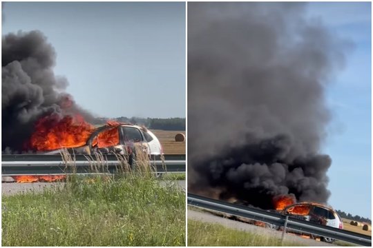 Nelaimė greitkelyje A1 ties Ariogala – sudegė automobilis