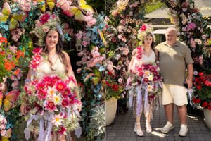 Floristas Modestas Vasiliauskas bokso mėgėjai iš Ukrainos sukūrė suknelę iš ypatingų gėlių