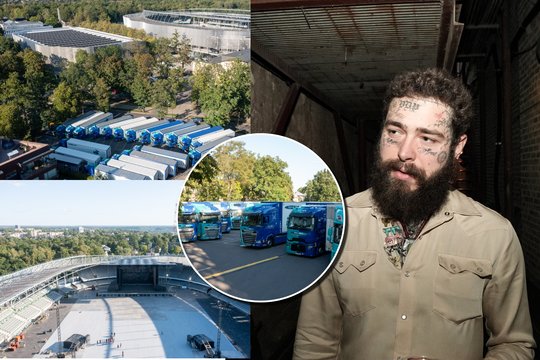Pasiruošimas Post Malone koncertui Kaune: Ąžuolynas virto vilkikų kempingu