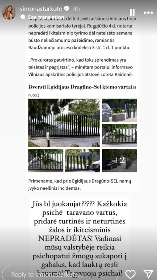 S. Starkutės įrašas.<br>Instagramo stop kadras.