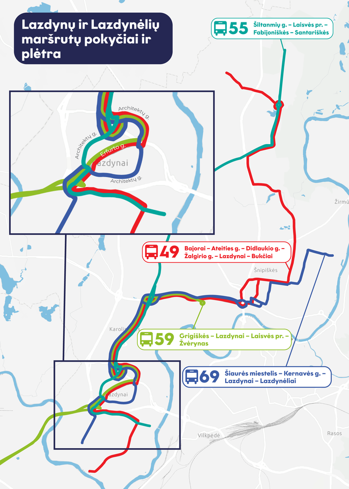 Nuo rugsėjo sostinėje atsinaujina tvarkaraščiai ir keičiami 10 autobusų maršrutų: 3G, 5, 40, 52, 75, 125, 55, 59, 49, 69.