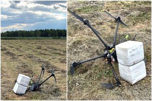 Baltarusijos pasienyje kontrabandininkai prarado šešių propelerių droną su kroviniu