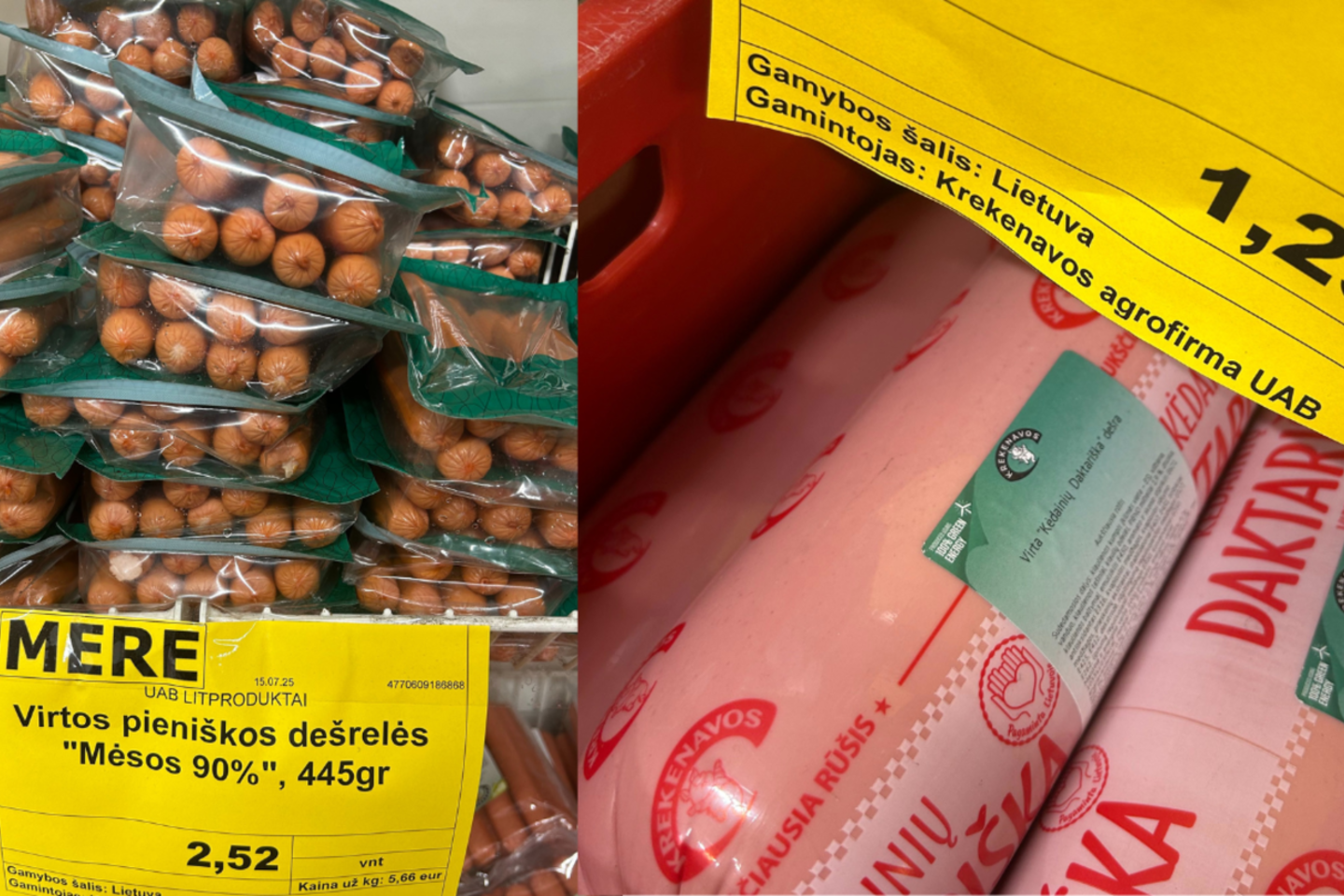 „Mere“ parduotuvės mėsos sektoriuje dominuoja „Krekenavos agrofirmos“ produkcija.<br>Lrytas fotomontažas.