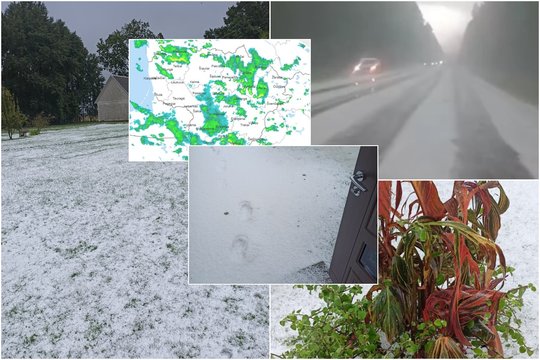 Per Lietuvą slinko audros debesys: žemę ir kelius užklojo storas sluoksnis ledėkų