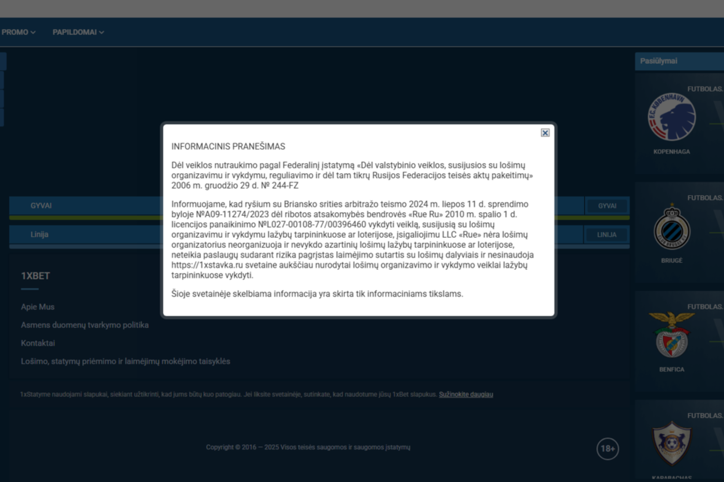 „1xStavka“ puslapis dabar