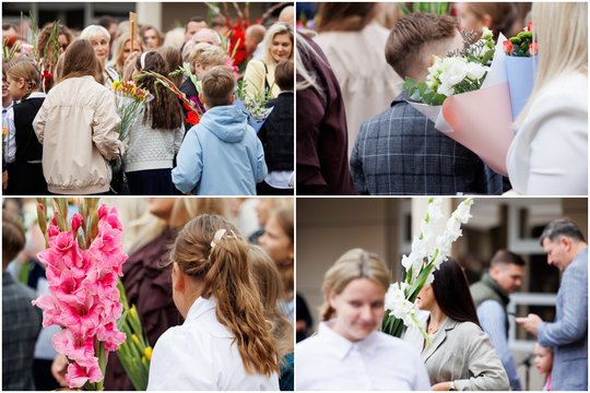 Moksleiviai rugsėjo 1-ąją pasitiko nešini galybe žiedų: kadruose – šventės akimirkos