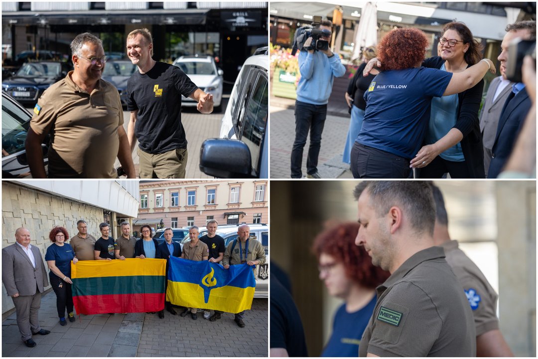 Iš stažuotės Ukrainoje grįžtančių Lietuvos medikų pasitikimas.<br>J. Kalinsko/ELTA nuotr. koliažas