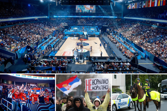 Europos čempionate Rygoje – grasinimai už skanduotes ir serbų prezidento patikėtiniai, turintys daryti „tvarką“