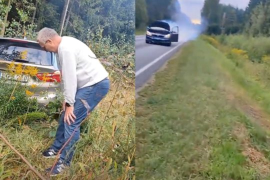 Neįtikėtinas nutikimas Latvijoje: vairuotojas iššoko iš važiuojančio BMW, kuris vos nenutrenkė dviratininko