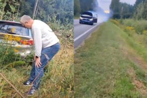 Neįtikėtinas nutikimas Latvijoje: vairuotojas iššoko iš važiuojančio BMW, kuris vos nenutrenkė dviratininko