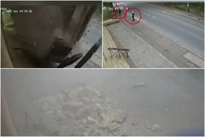 Vos pora metrų nuo mirties: dalis griūvančio pastato nukrito visai šalia praeivių