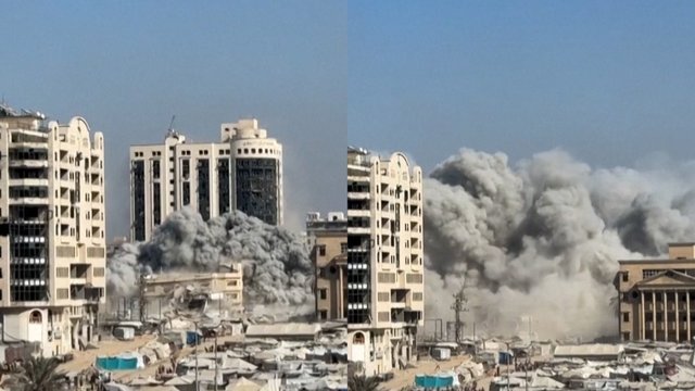 Užfiksavo akimirką, kai Izraelis Gazoje subombardavo 12 aukštų namą