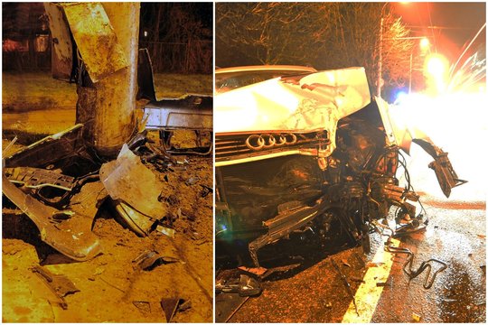 Naktį Vilniuje į stulpą sudužo „Bolt Drive“ automobilis, ekipažas paspruko