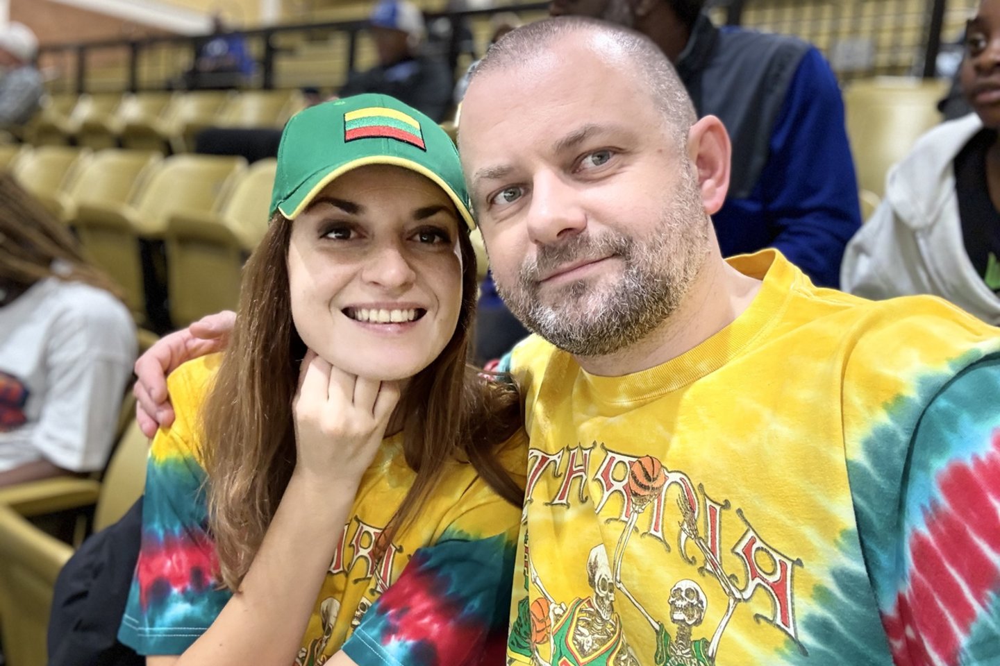 Su žmona Egle sūnaus varžybose.<br>Asmeninio archyvo nuotr.