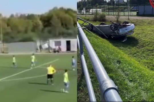 Latvijoje futbolo rungtynes sustabdė į stadiono tvorą rėžęsis automobilis