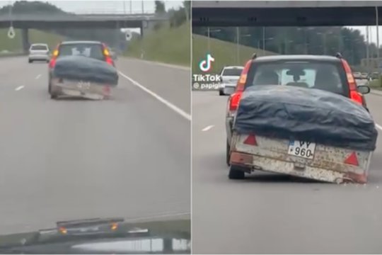 Senjoras sulaukė baudos: užfiksavo keliu tiesiog velkant priekabą