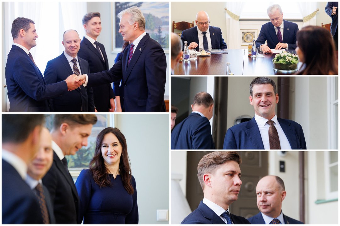 Koalicinių partijų lyderiai ir paskirtoji premjerė atvyko į Prezidentūrą<br>Lrytas koliažas