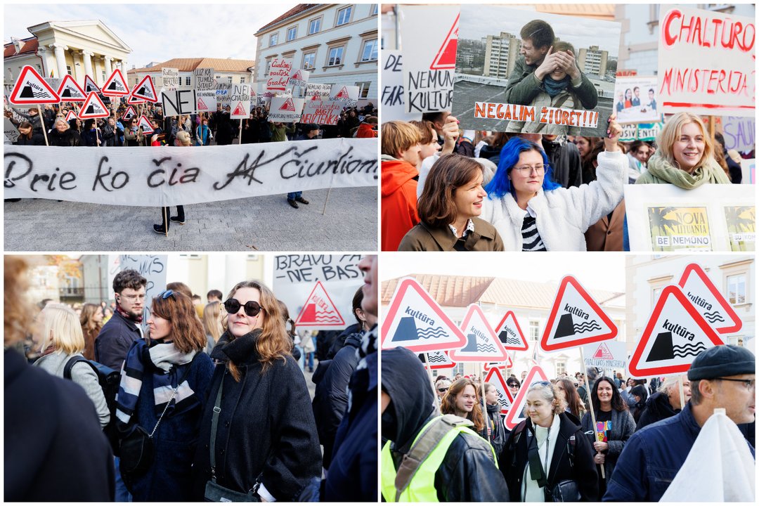  Kultūros bendruomenės protestas prie Prezidentūros.<br> Lrytas koliažas