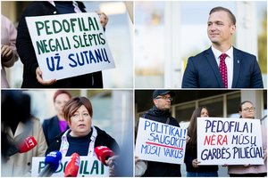 „Pedofilas nėra garbės pilietis“: prie Vilniaus rajono savivaldybės – piketas