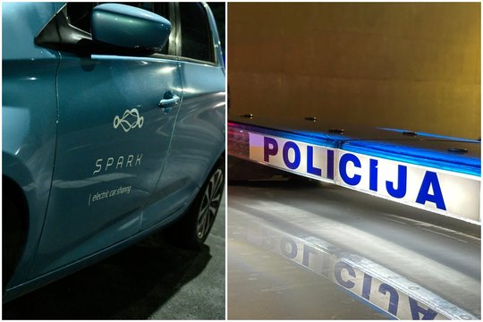 Vilniuje „Spark“ automobilis įskriejo į krūmus – mašiną išsinuomojusiai porelei pareigūnai turėjo daug nemalonių klausimų