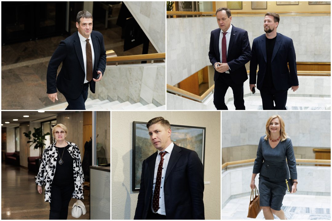 Už uždarų durų – valdančiųjų lyderių susirinkimas: užfiksavo į posėdį skubančius politikus<br>Lrytas koliažas