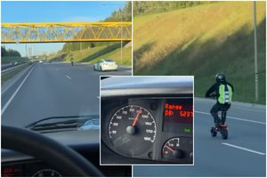 Vilniaus aplinkkelyje – beprotiškas vaizdas: paspirtukininkas gatve skuodė greičiau už automobilius