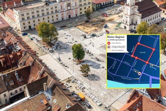 Kauno Rotušės aikštėje uždaromas eismas: pranešė, kiek laiko truks ribojimas