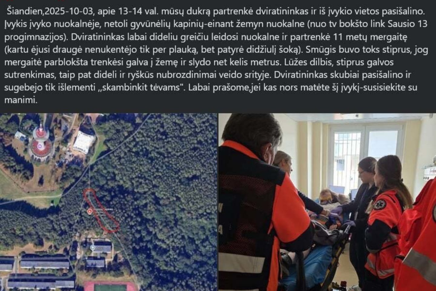 Dviratininkas partrenkė 11-metę mergaitę ir pasišalino iš įvykio vietos.<br>Soc. tinklų nuotr.