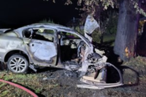 Tragiška naktis Varėnos rajone: į medį atsitrenkęs automobilis užsiliepsnojo, jo vairuotojas sudegė