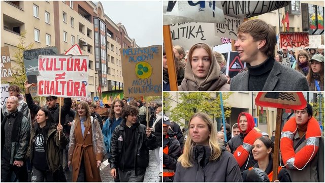 Pliaupiantis lietus kultūros nesustabdys: didžiulė studentų eisena pajudėjo Gedimino prospektu