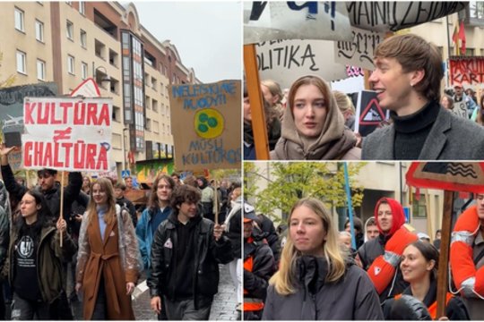 Pliaupiantis lietus kultūros nesustabdys: didžiulė studentų eisena pajudėjo Gedimino prospektu