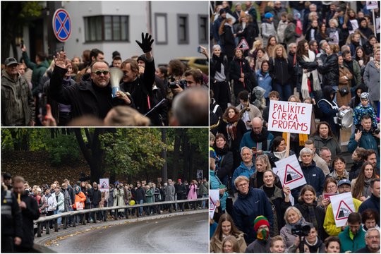 „Palikite cirką profams“: protestuotojų minia užplūdo ir Kauno gatves, plakatuose – aštrios žinutės