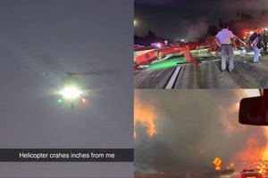 Kalifornijos greitkelyje sudužo medicinos pagalbos sraigtasparnis, trys žmonės – kritinės būklės