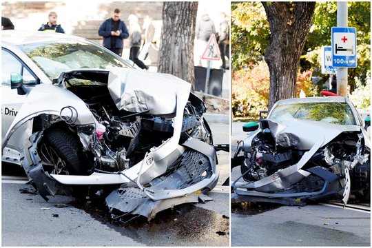 Vilniuje į šipulius sudužo „Bolt Drive“ automobilis – trenkėsi į medį, vairuotojas pabėgo