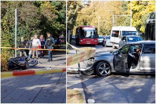 Vilniuje susidūrė „Volkswagen“ ir motociklas – skubiai prireikė medikų